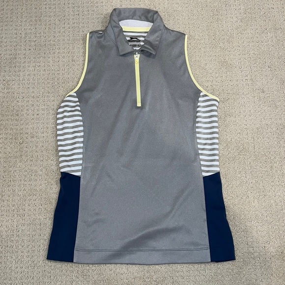 Slazenger Tops - Slazenger sleeveless golf, tennis, pickleball top zip small navy grey yellow
